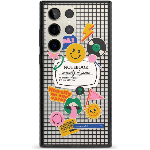 Personalised Sticker Mix on Grid Custom Phone Case Samsung S22 Ultra / Black Impact Case,Samsung S23 Ultra / Black Impact Case Blanc Space