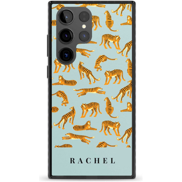 Personalised Tiger Pattern: Turquoise Blue Custom Phone Case Samsung S22 Ultra / Black Impact Case,Samsung S23 Ultra / Black Impact Case Blanc Space