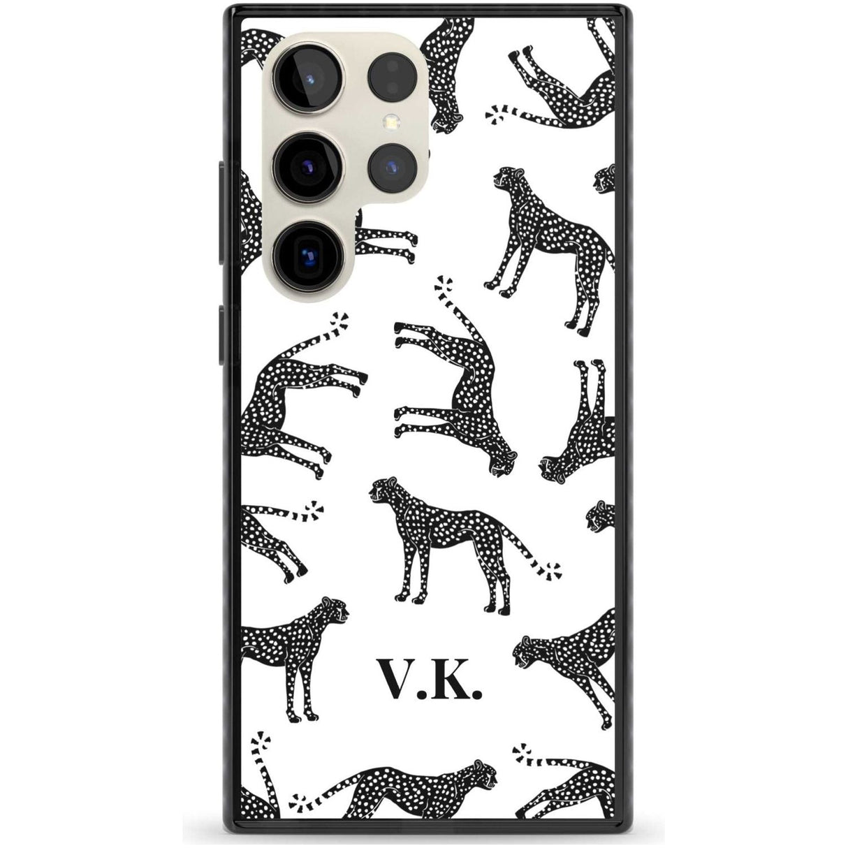 Personalised Cheetah Black & White Custom Phone Case Samsung S22 Ultra / Black Impact Case,Samsung S23 Ultra / Black Impact Case Blanc Space