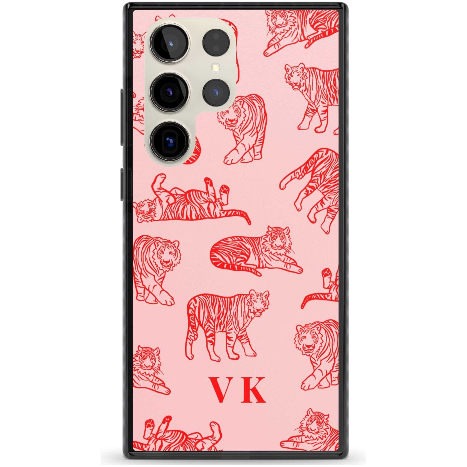 Personalised Red Tiger Outlines on Pink Custom Phone Case Samsung S22 Ultra / Black Impact Case,Samsung S23 Ultra / Black Impact Case Blanc Space