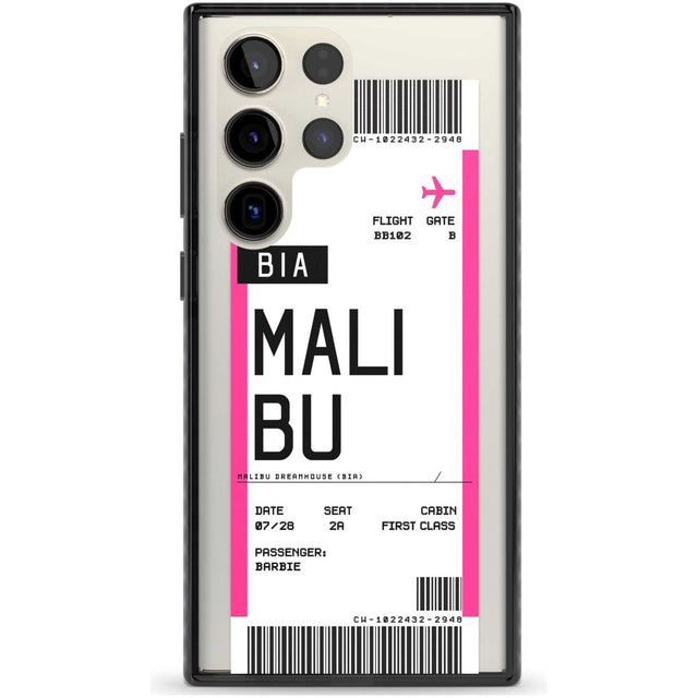 Personalised Pink Malibu Boarding Pass Custom Phone Case Samsung S22 Ultra / Black Impact Case,Samsung S23 Ultra / Black Impact Case Blanc Space