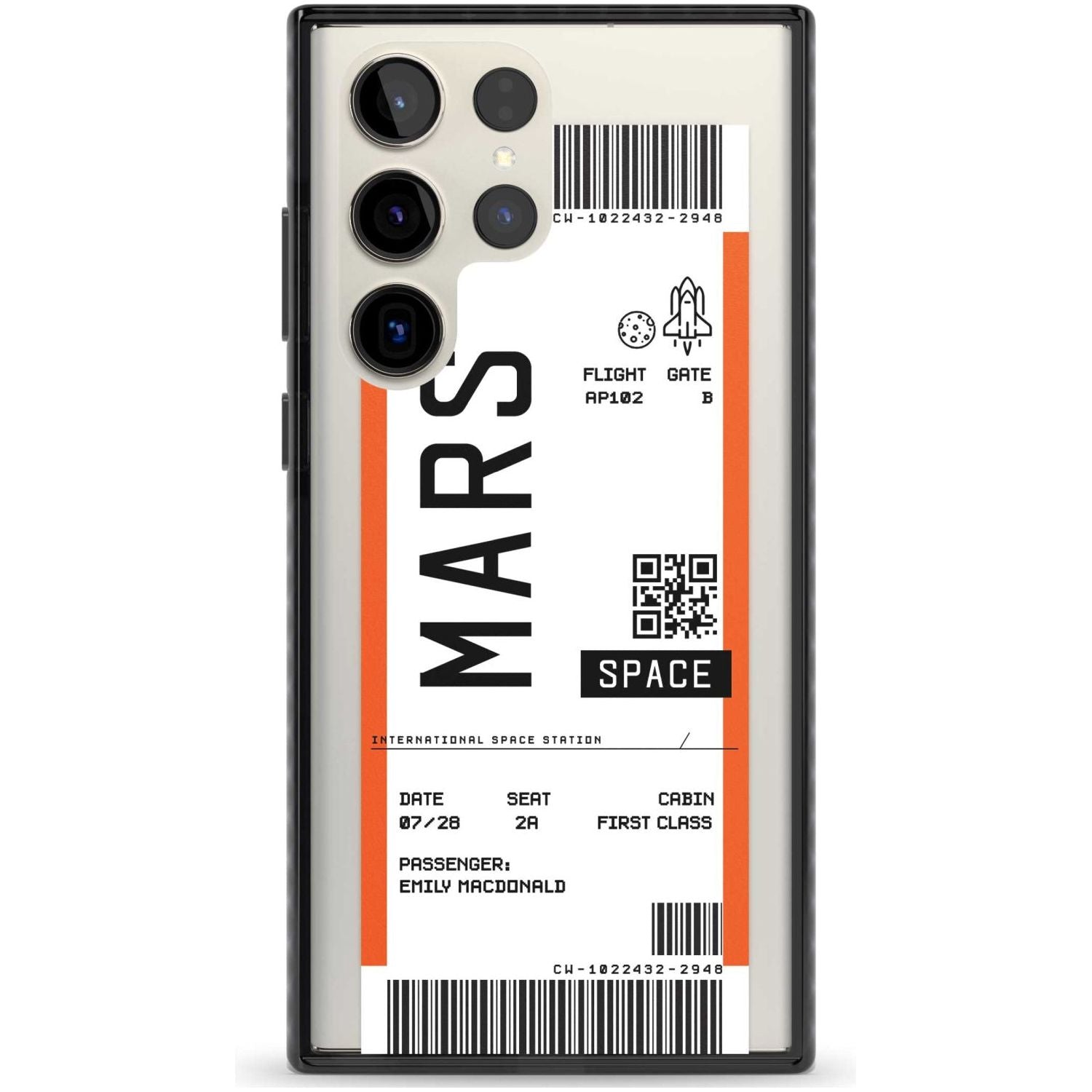 Personalised Mars Space Travel Ticket Custom Phone Case Samsung S22 Ultra / Black Impact Case,Samsung S23 Ultra / Black Impact Case Blanc Space
