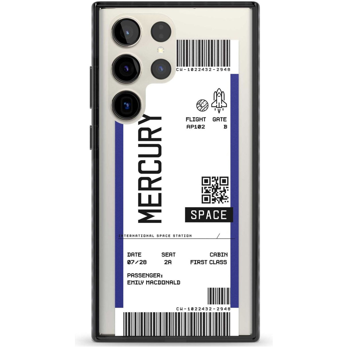 Personalised Mercury Space Travel Ticket Custom Phone Case Samsung S22 Ultra / Black Impact Case,Samsung S23 Ultra / Black Impact Case Blanc Space