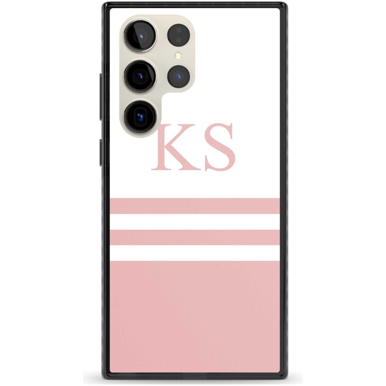 Personalised Minimal Pink Stripes & Initials Custom Phone Case Samsung S22 Ultra / Black Impact Case,Samsung S23 Ultra / Black Impact Case Blanc Space