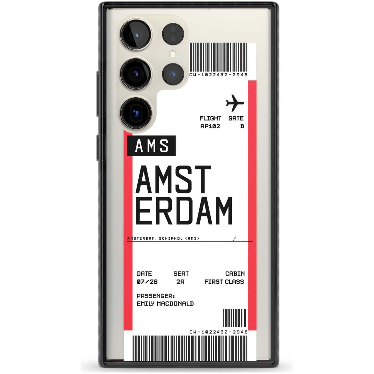 Personalised Amsterdam Boarding Pass Custom Phone Case Samsung S22 Ultra / Black Impact Case,Samsung S23 Ultra / Black Impact Case Blanc Space