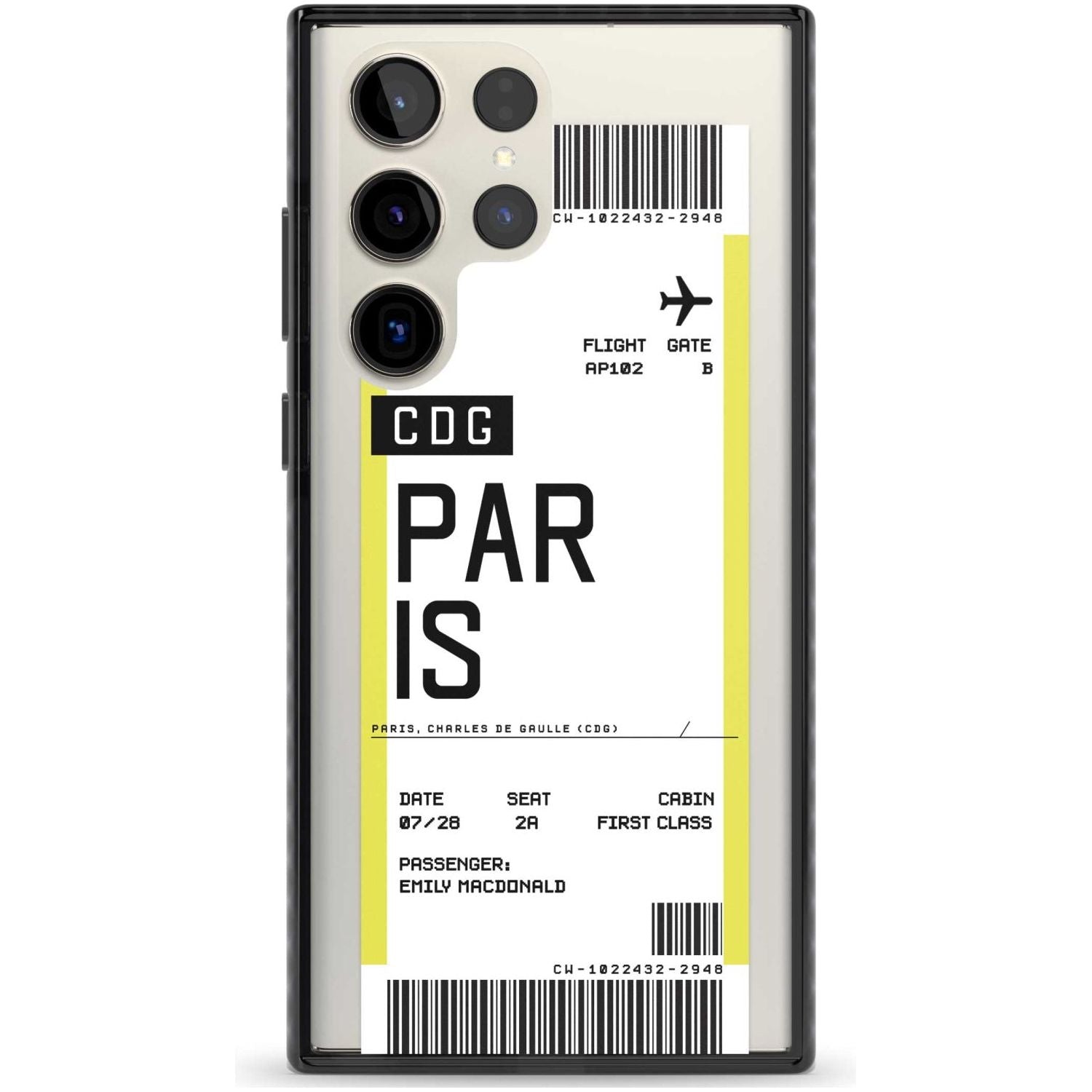 Personalised Paris Boarding Pass Custom Phone Case Samsung S22 Ultra / Black Impact Case,Samsung S23 Ultra / Black Impact Case Blanc Space