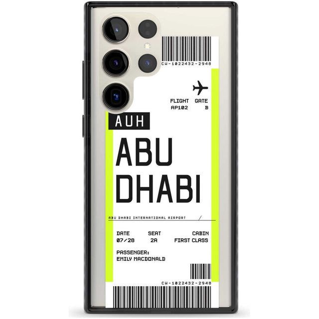 Personalised Abu Dhabi Boarding Pass Custom Phone Case Samsung S22 Ultra / Black Impact Case,Samsung S23 Ultra / Black Impact Case Blanc Space