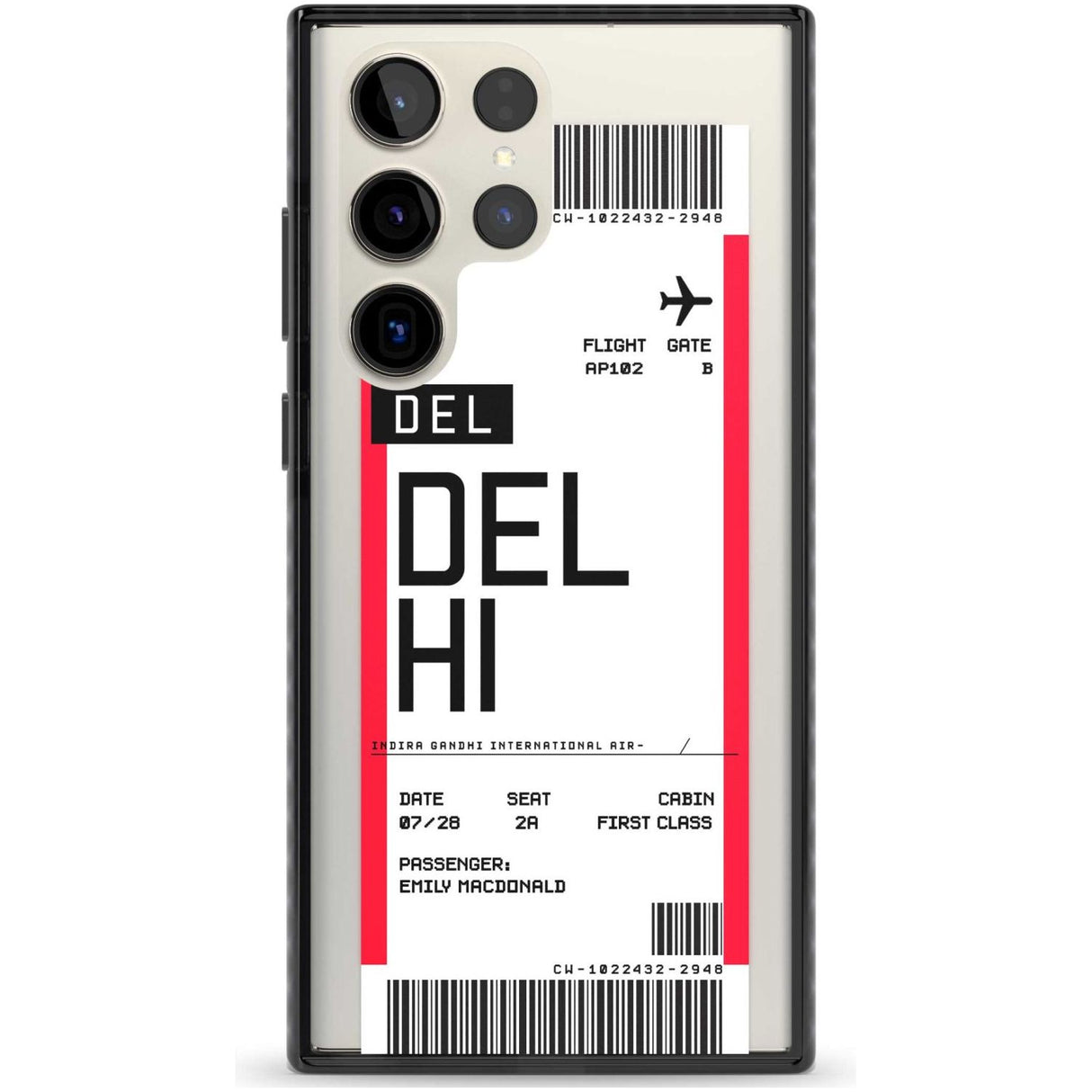 Personalised Delhi Boarding Pass Custom Phone Case Samsung S22 Ultra / Black Impact Case,Samsung S23 Ultra / Black Impact Case Blanc Space