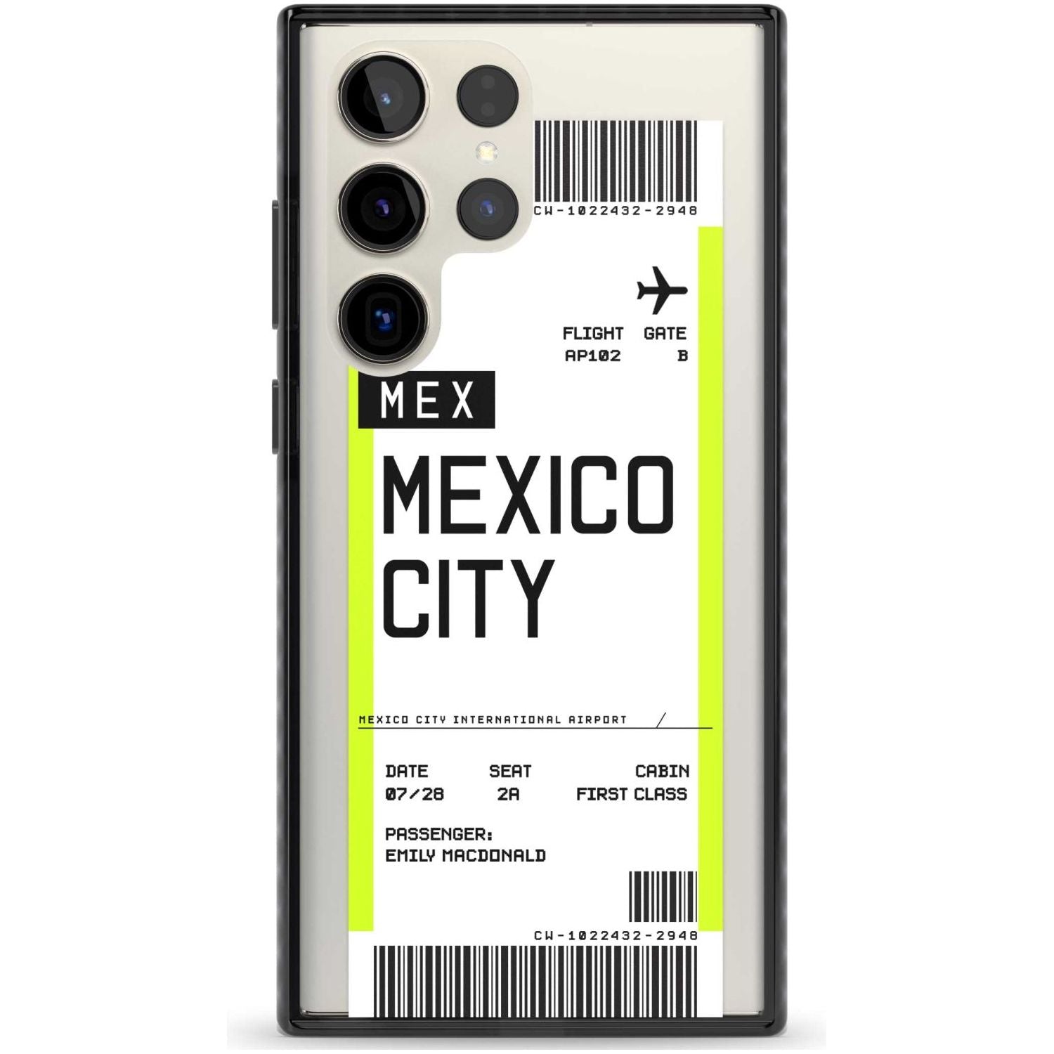 Personalised Mexico City Boarding Pass Custom Phone Case Samsung S22 Ultra / Black Impact Case,Samsung S23 Ultra / Black Impact Case Blanc Space