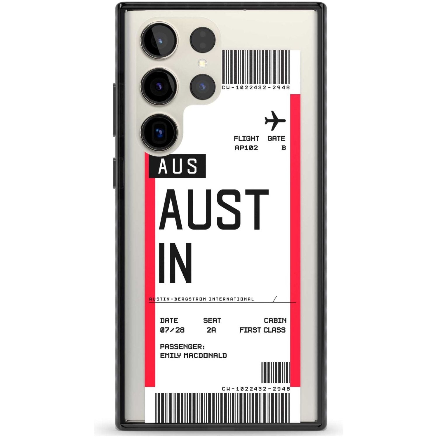 Personalised Austin Boarding Pass Custom Phone Case Samsung S22 Ultra / Black Impact Case,Samsung S23 Ultra / Black Impact Case Blanc Space