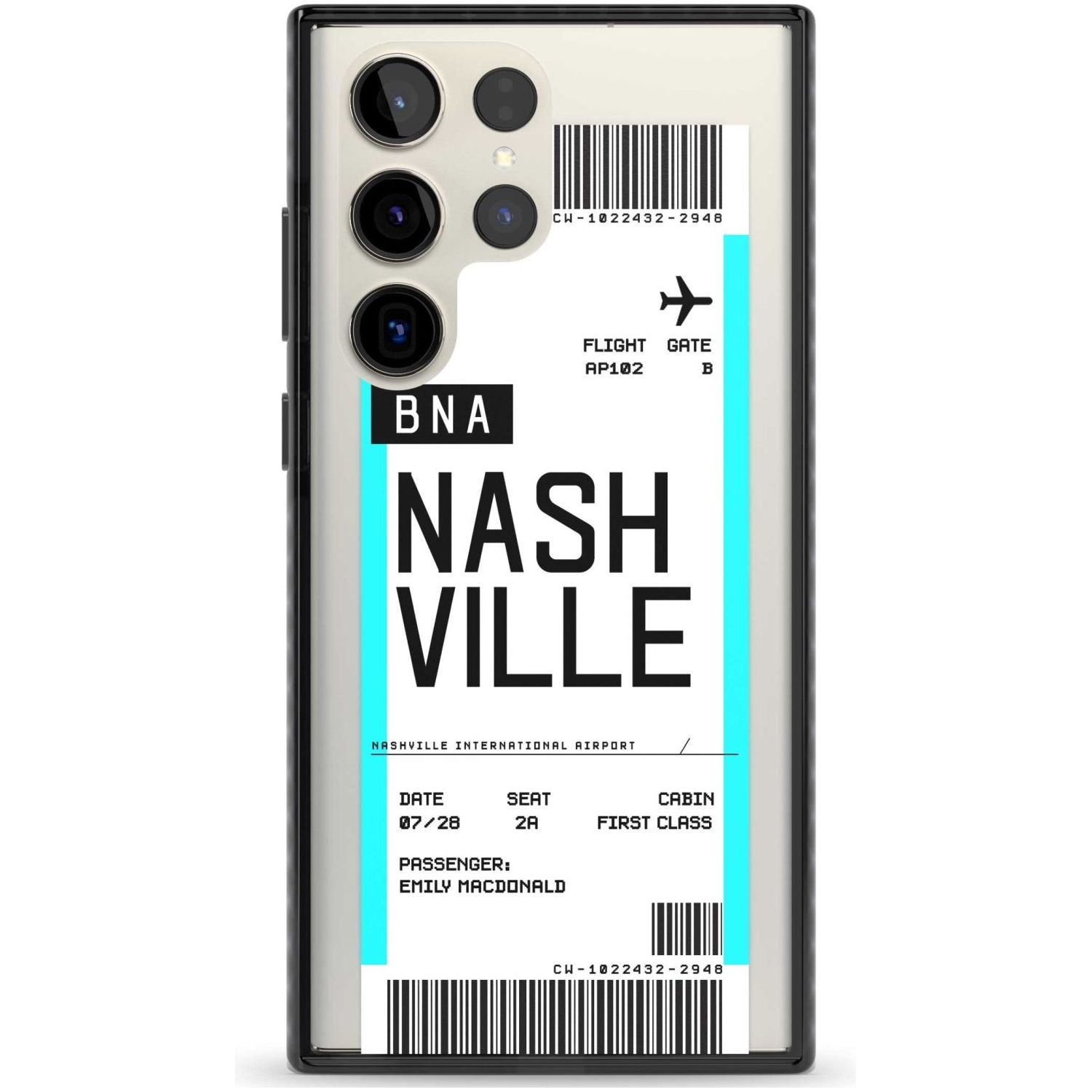 Personalised Nashville Boarding Pass Custom Phone Case Samsung S22 Ultra / Black Impact Case,Samsung S23 Ultra / Black Impact Case Blanc Space