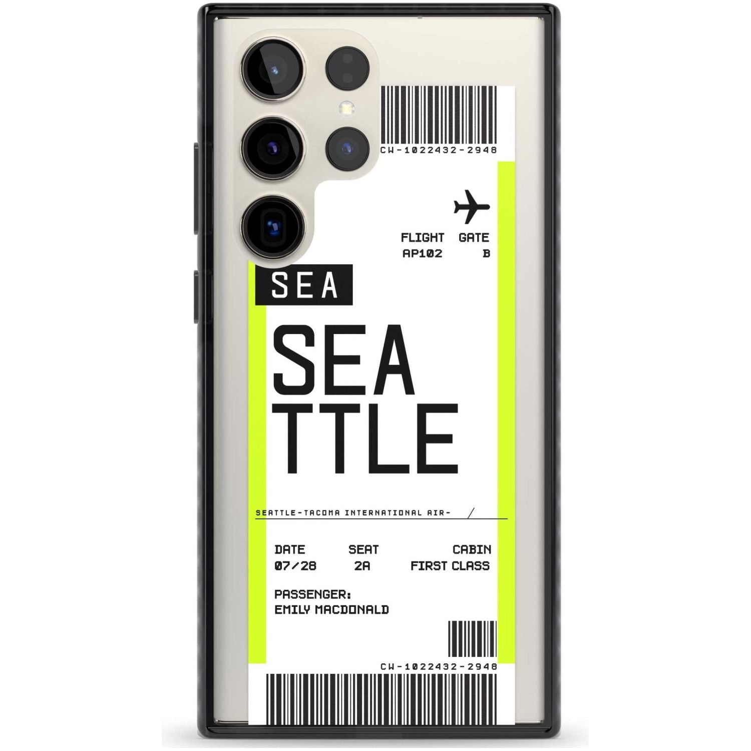 Personalised Seattle Boarding Pass Custom Phone Case Samsung S22 Ultra / Black Impact Case,Samsung S23 Ultra / Black Impact Case Blanc Space