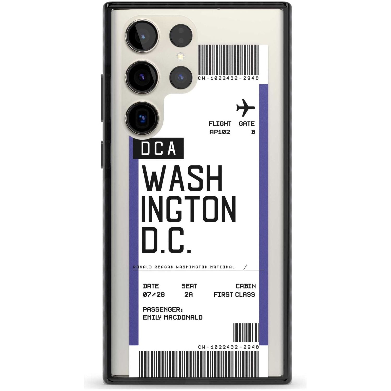 Personalised Washington D.C. Boarding Pass Custom Phone Case Samsung S22 Ultra / Black Impact Case,Samsung S23 Ultra / Black Impact Case Blanc Space