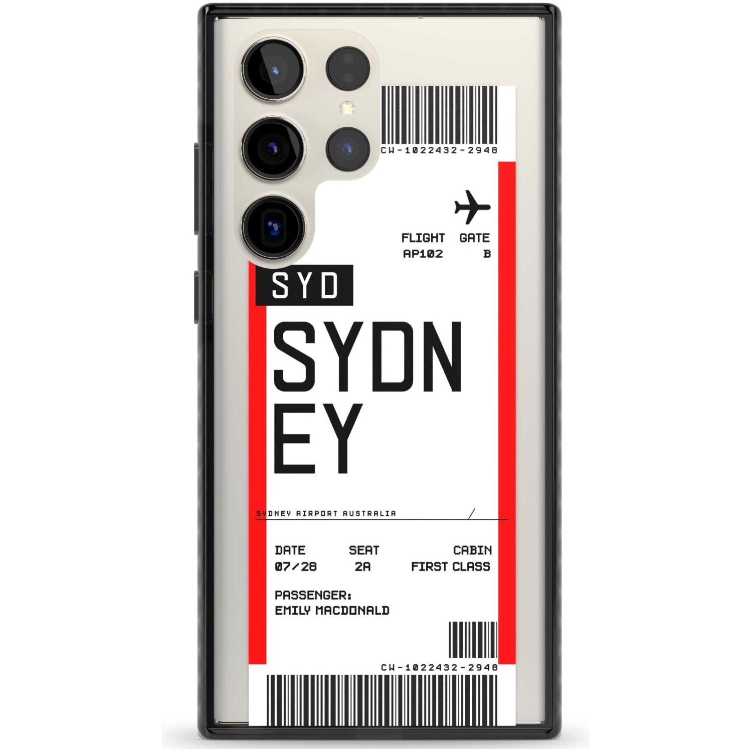 Personalised Sydney Boarding Pass Custom Phone Case Samsung S22 Ultra / Black Impact Case,Samsung S23 Ultra / Black Impact Case Blanc Space