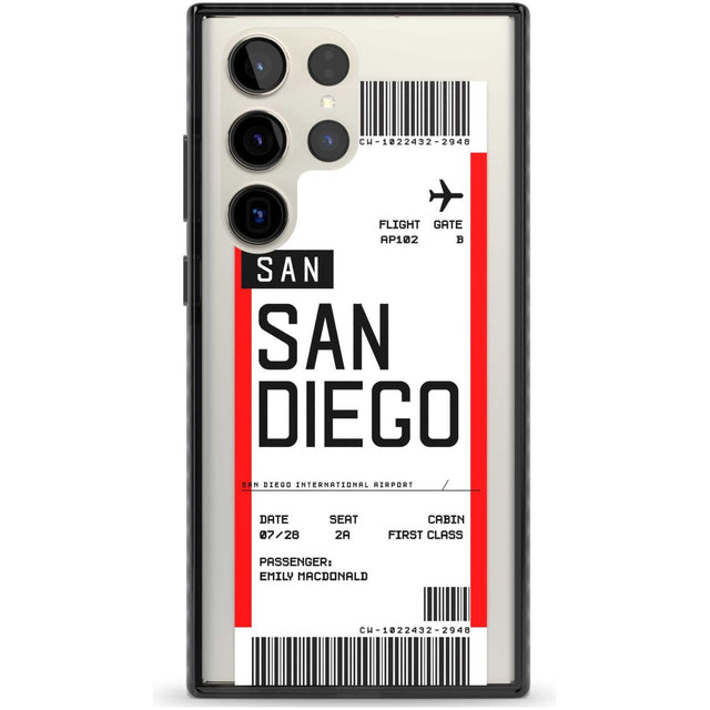 Personalised San Diego Boarding Pass Custom Phone Case Samsung S22 Ultra / Black Impact Case,Samsung S23 Ultra / Black Impact Case Blanc Space