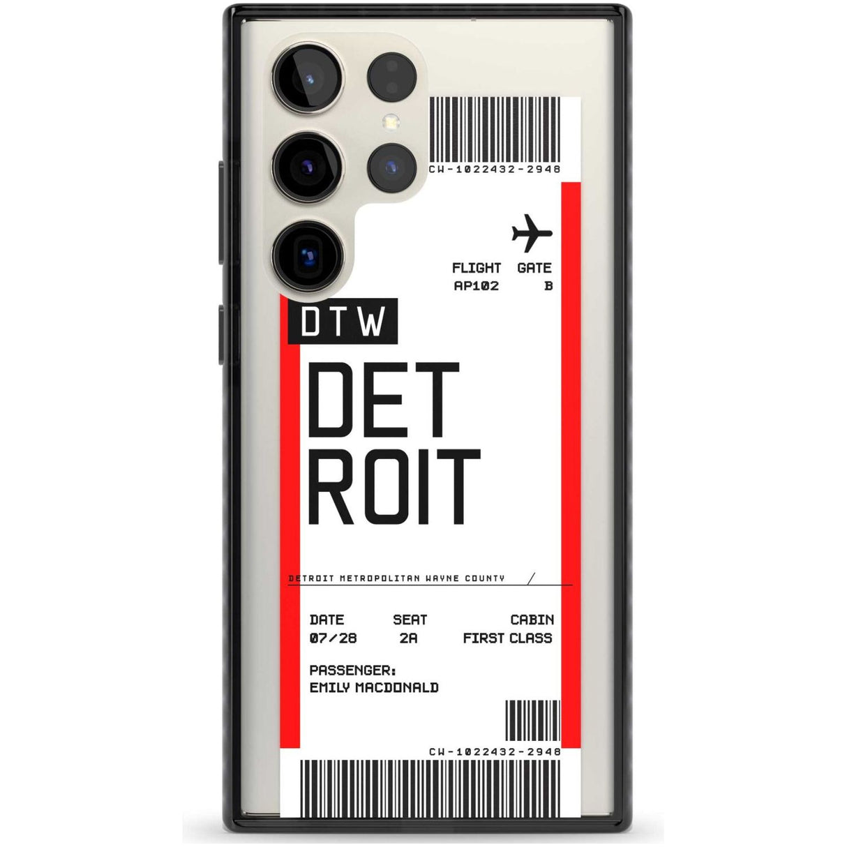 Personalised Detroit Boarding Pass Custom Phone Case Samsung S22 Ultra / Black Impact Case,Samsung S23 Ultra / Black Impact Case Blanc Space