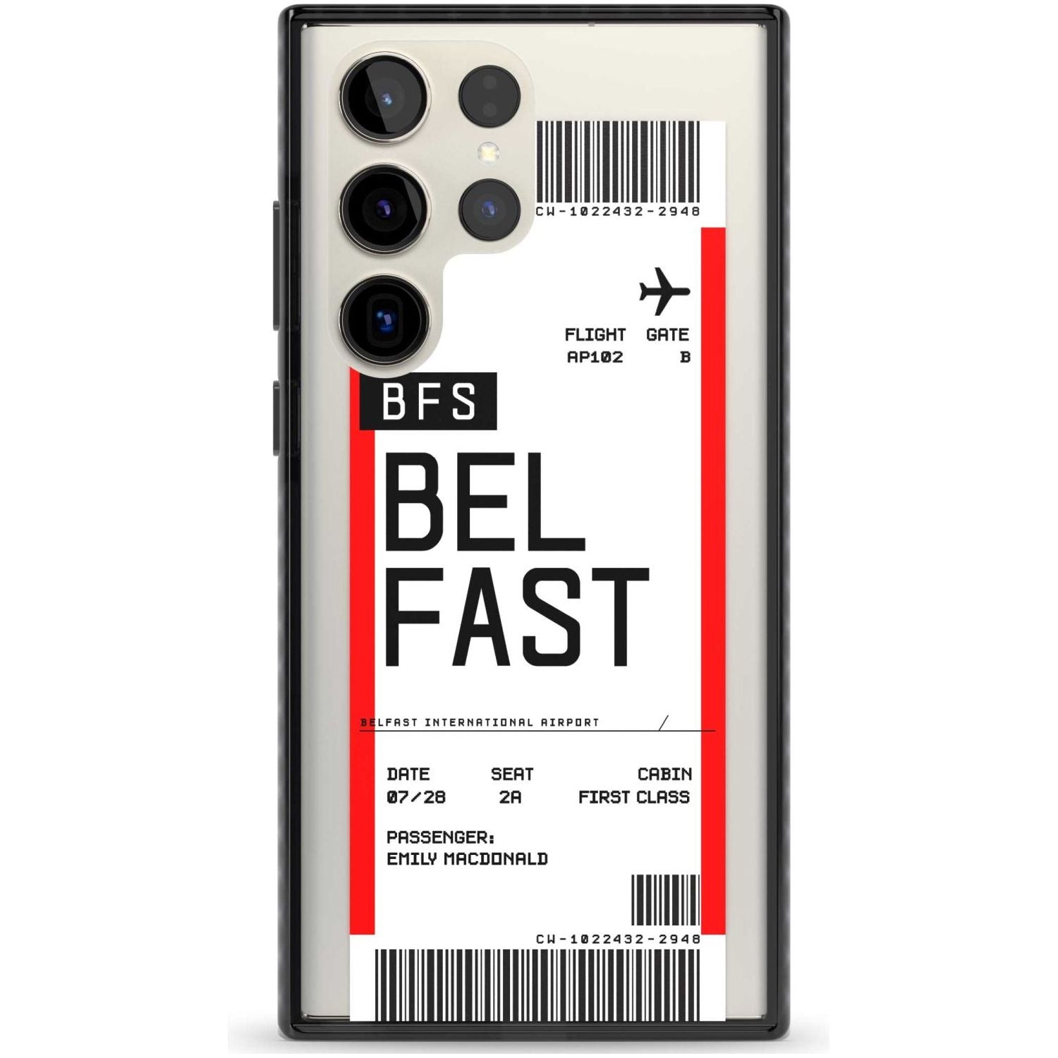 Personalised Belfast Boarding Pass Custom Phone Case Samsung S22 Ultra / Black Impact Case,Samsung S23 Ultra / Black Impact Case Blanc Space