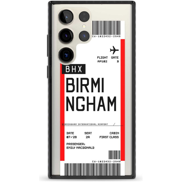 Personalised Birmingham Boarding Pass Custom Phone Case Samsung S22 Ultra / Black Impact Case,Samsung S23 Ultra / Black Impact Case Blanc Space