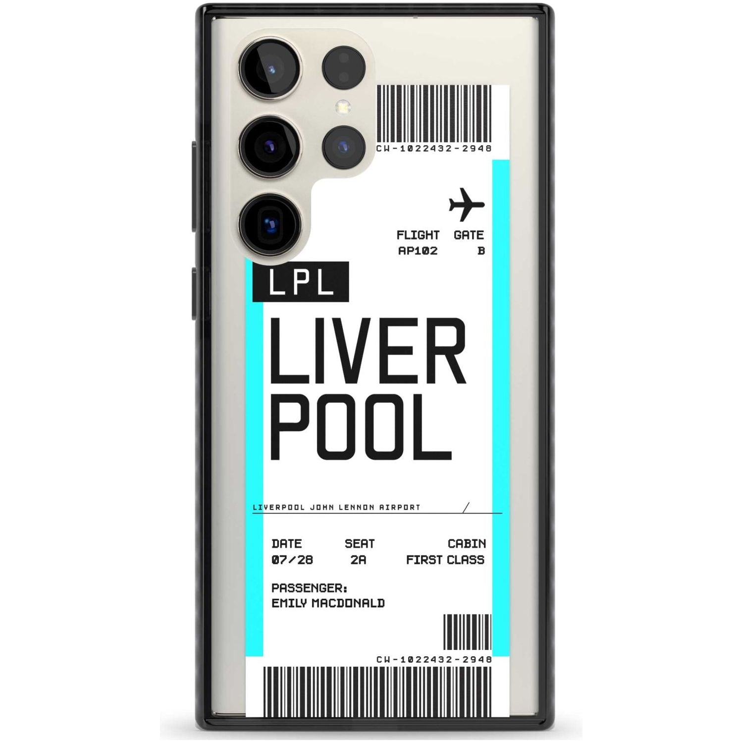 Personalised Liverpool Boarding Pass Custom Phone Case Samsung S22 Ultra / Black Impact Case,Samsung S23 Ultra / Black Impact Case Blanc Space