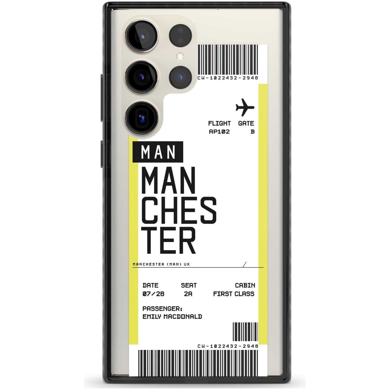 Personalised Manchester Boarding Pass Custom Phone Case Samsung S22 Ultra / Black Impact Case,Samsung S23 Ultra / Black Impact Case Blanc Space