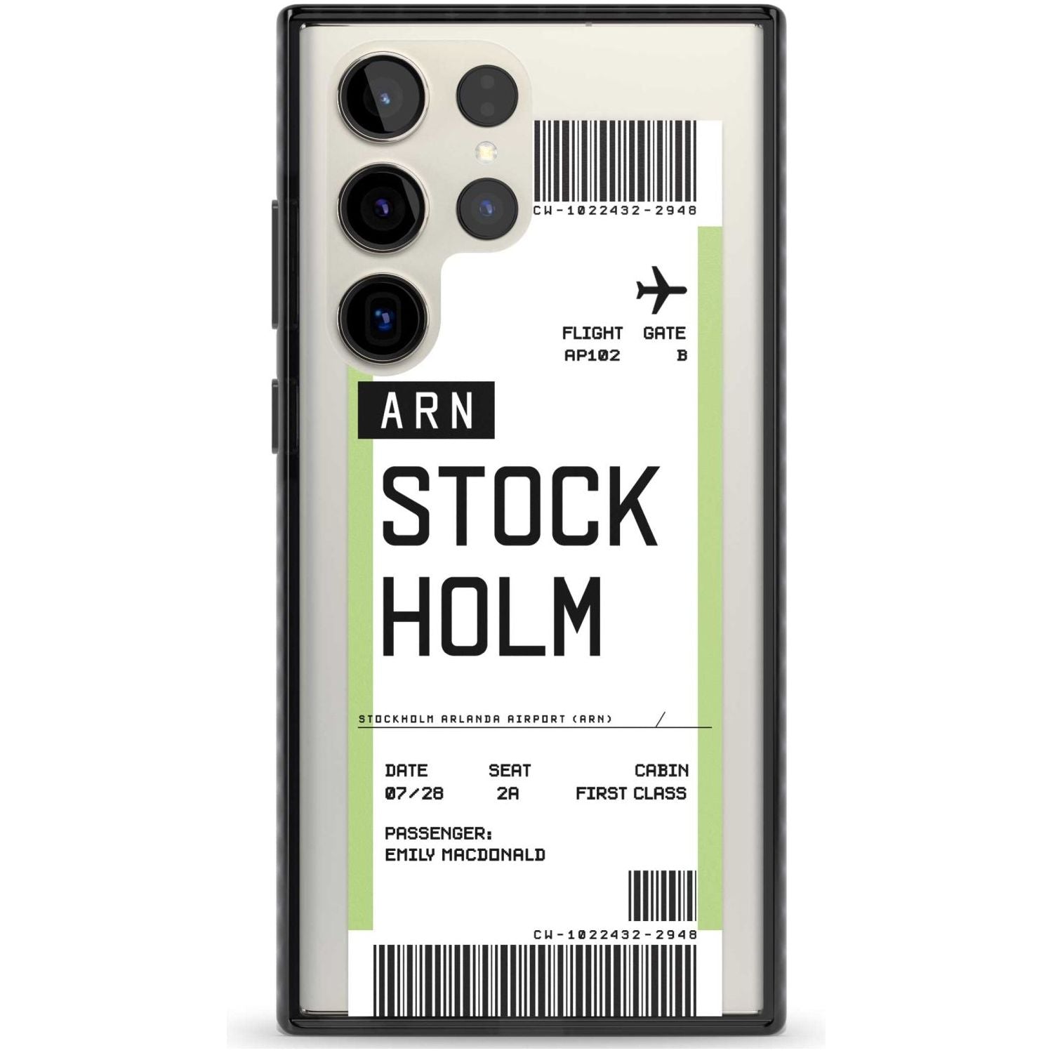 Personalised Stockholm Boarding Pass Custom Phone Case Samsung S22 Ultra / Black Impact Case,Samsung S23 Ultra / Black Impact Case Blanc Space