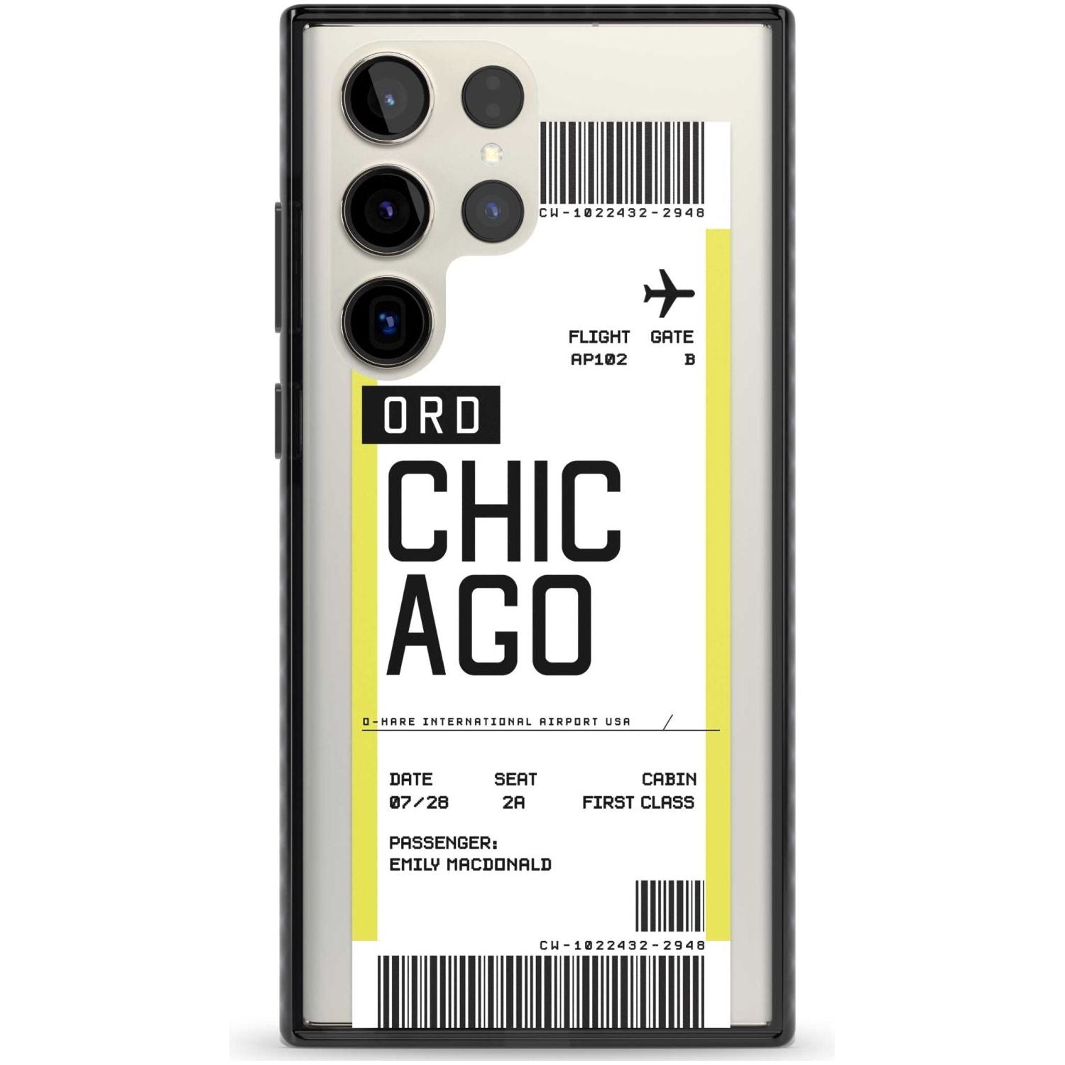 Personalised Chicago Boarding Pass Custom Phone Case Samsung S22 Ultra / Black Impact Case,Samsung S23 Ultra / Black Impact Case Blanc Space