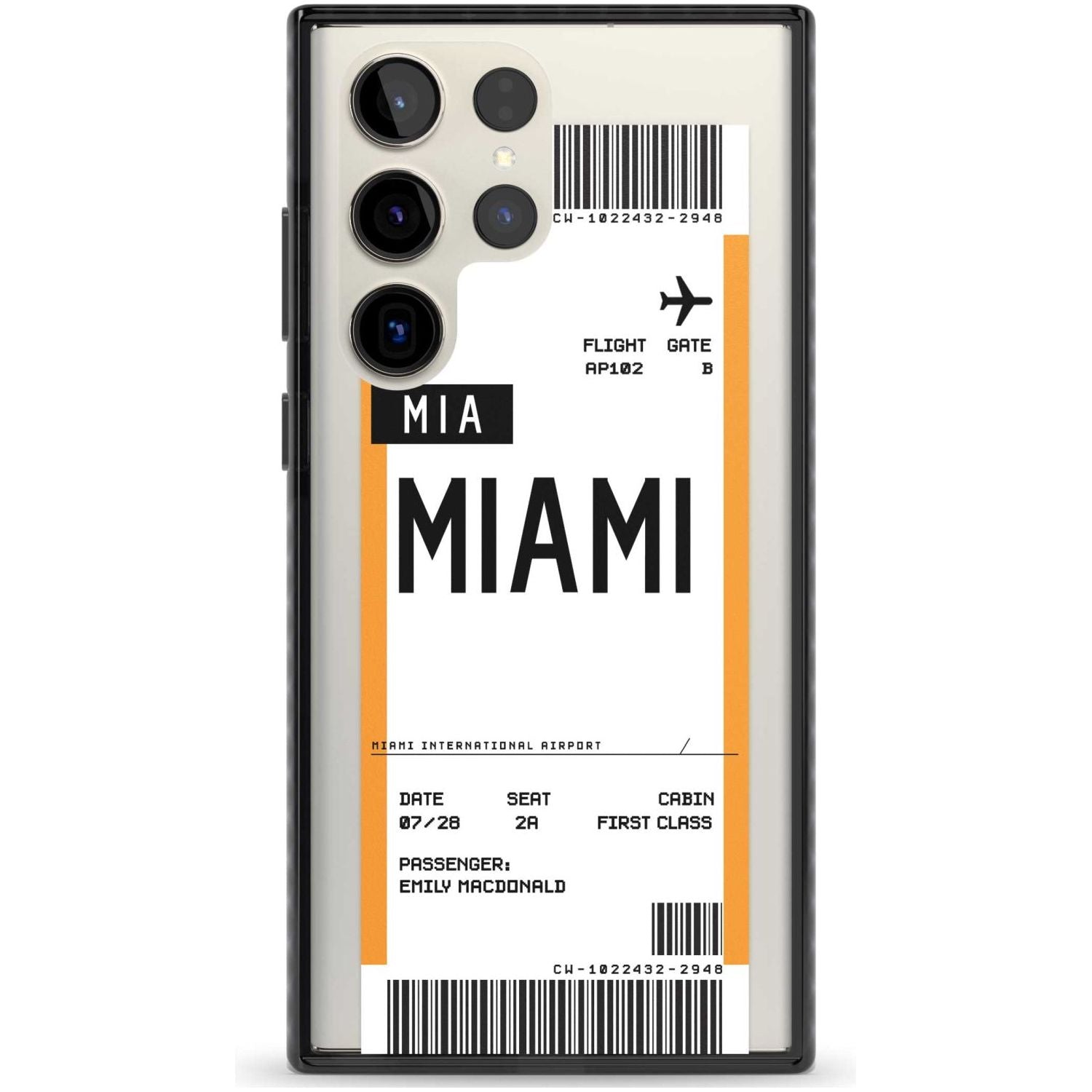 Personalised Miami Boarding Pass Custom Phone Case Samsung S22 Ultra / Black Impact Case,Samsung S23 Ultra / Black Impact Case Blanc Space