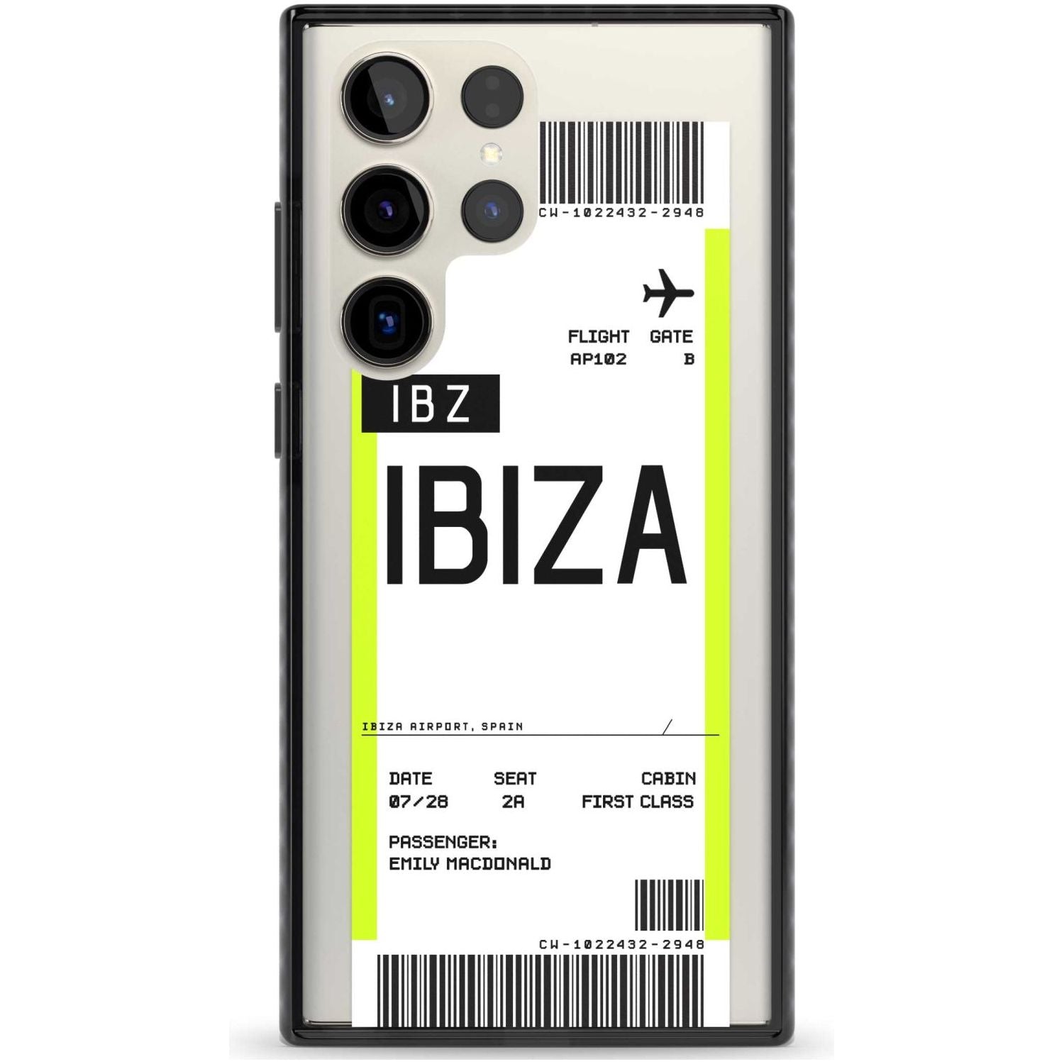 Personalised Ibiza Boarding Pass Custom Phone Case Samsung S22 Ultra / Black Impact Case,Samsung S23 Ultra / Black Impact Case Blanc Space