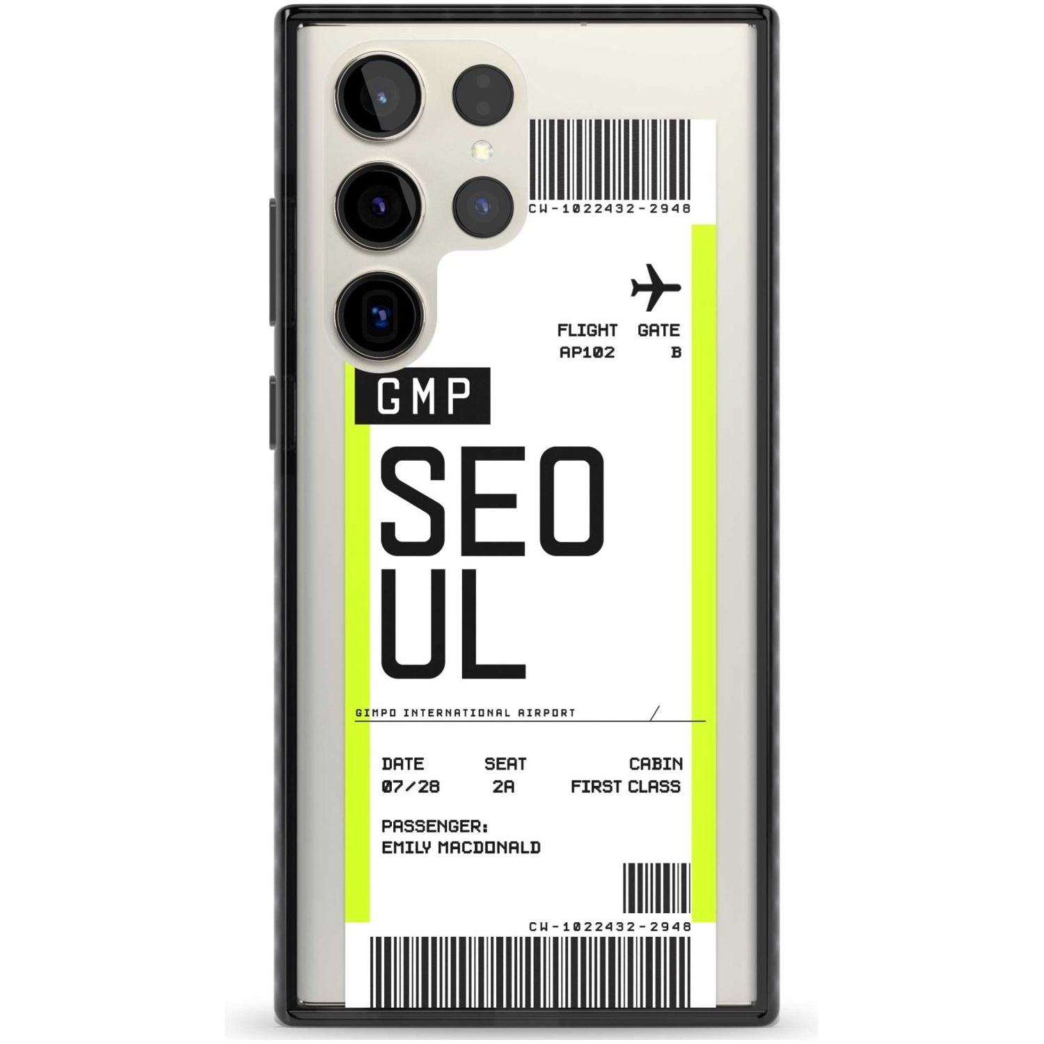 Personalised Seoul Boarding Pass Custom Phone Case Samsung S22 Ultra / Black Impact Case,Samsung S23 Ultra / Black Impact Case Blanc Space