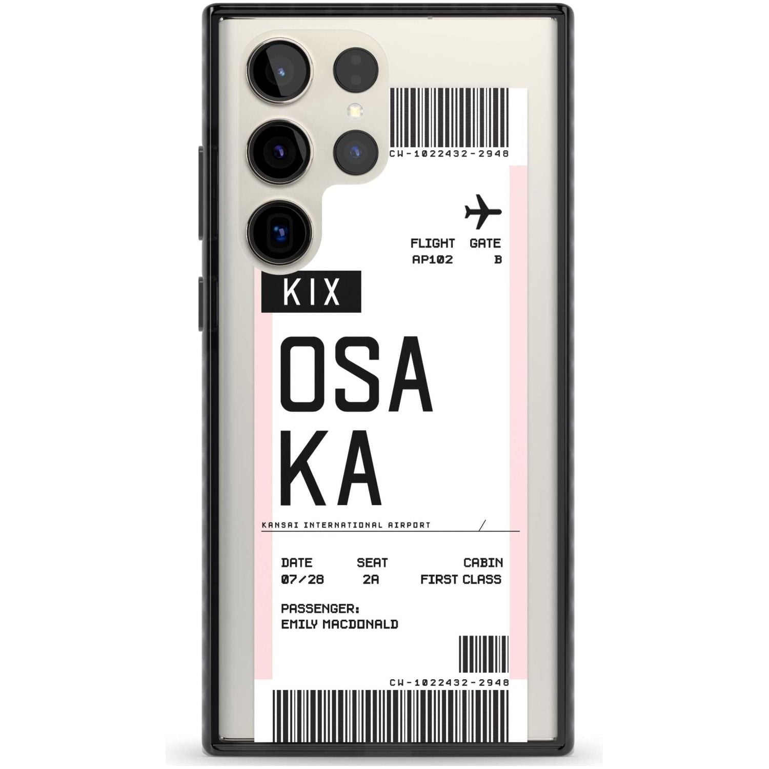 Personalised Osaka Boarding Pass Custom Phone Case Samsung S22 Ultra / Black Impact Case,Samsung S23 Ultra / Black Impact Case Blanc Space