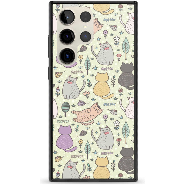 Cat Pattern Cream Phone Case Samsung S22 Ultra / Black Impact Case,Samsung S23 Ultra / Black Impact Case Blanc Space