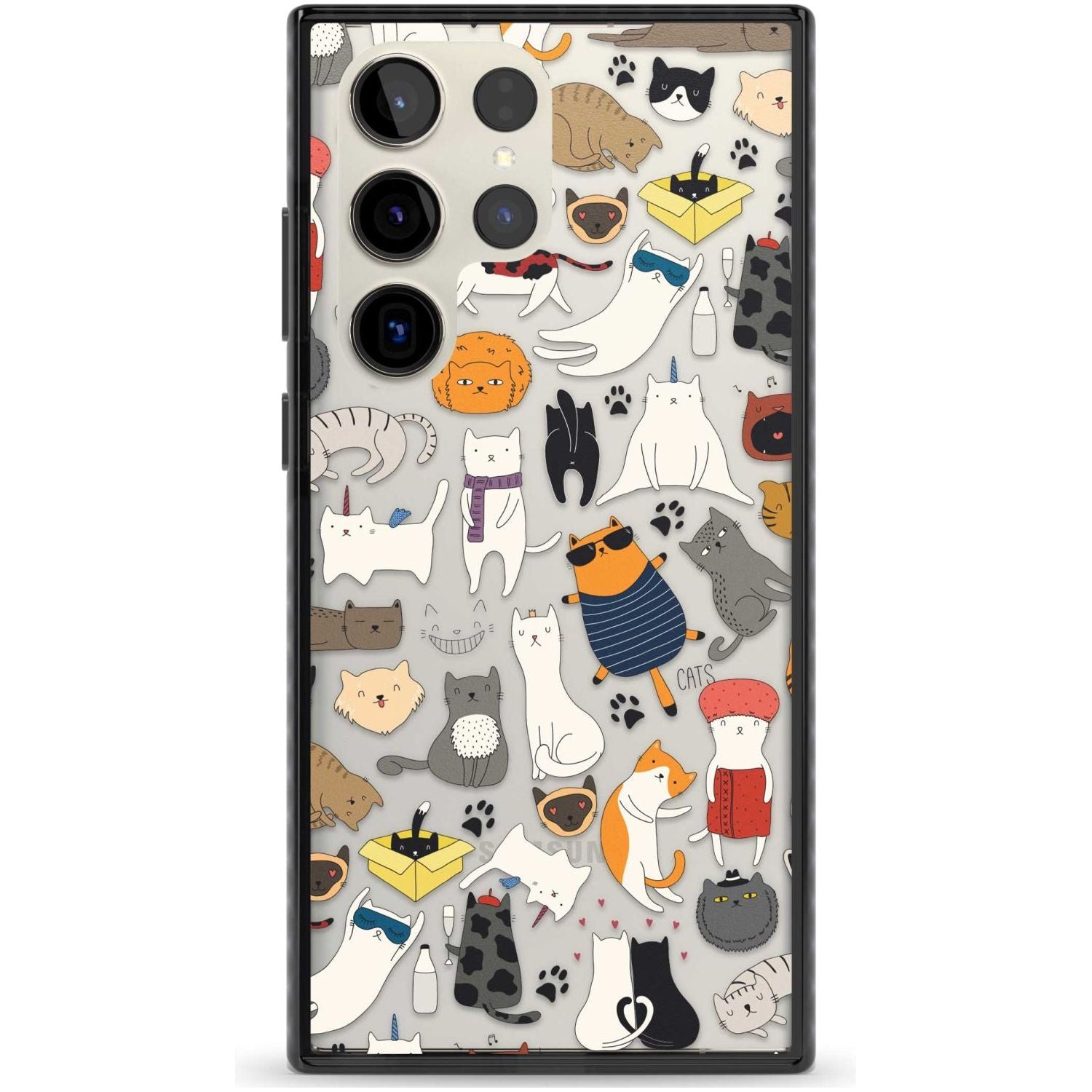 Cartoon Cat Collage Phone Case Samsung S22 Ultra / Black Impact Case,Samsung S23 Ultra / Black Impact Case Blanc Space