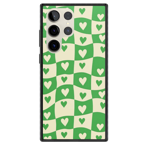 Green Wavy Checked Hearts