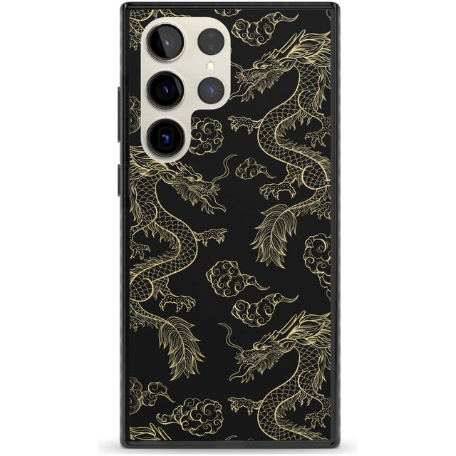 Black and Gold Dragon Pattern Phone Case Samsung S22 Ultra / Black Impact Case,Samsung S23 Ultra / Black Impact Case Blanc Space