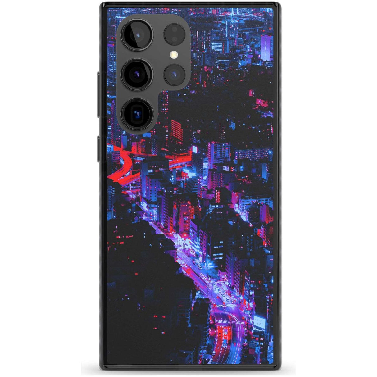 Arial City View - Neon Cities Photographs Phone Case Samsung S22 Ultra / Black Impact Case,Samsung S23 Ultra / Black Impact Case Blanc Space