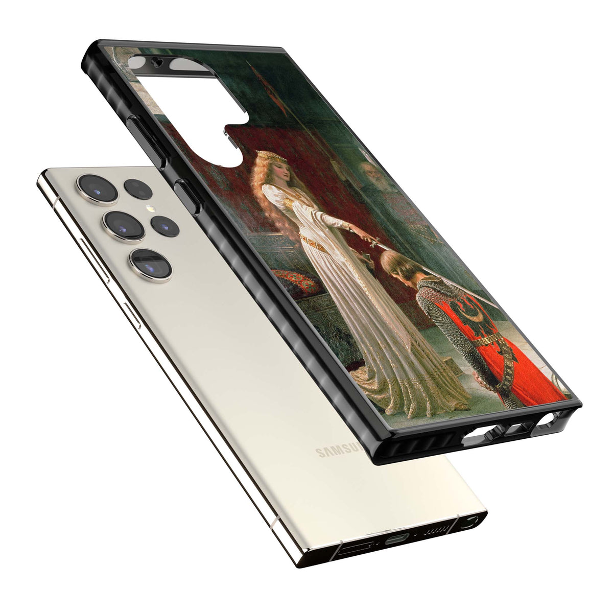 The Accolade renaissance art iPhone case featuring Edmund Blair Leighton's painting of a queen knighting a kneeling knight | Black Impact case for Samsung Galaxy S24 Ultra, Samsung Galaxy S23 Ultra, Samsung Galaxy S22 Ultra