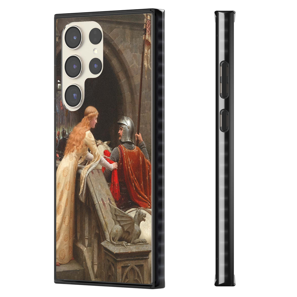 God Speed fine art iPhone case featuring Edmund Blair Leighton's medieval knight and lady beneath a stone archway | Black Impact case for Samsung Galaxy S24 Ultra, Samsung Galaxy S23 Ultra, Samsung Galaxy S22 Ultra