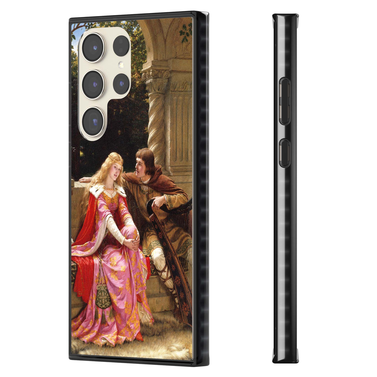 The End of the Song classic art iPhone case featuring a medieval lady in pink gown and her knight in a stone archway | Black Impact case for Samsung Galaxy S24 Ultra, Samsung Galaxy S23 Ultra, Samsung Galaxy S22 Ultra