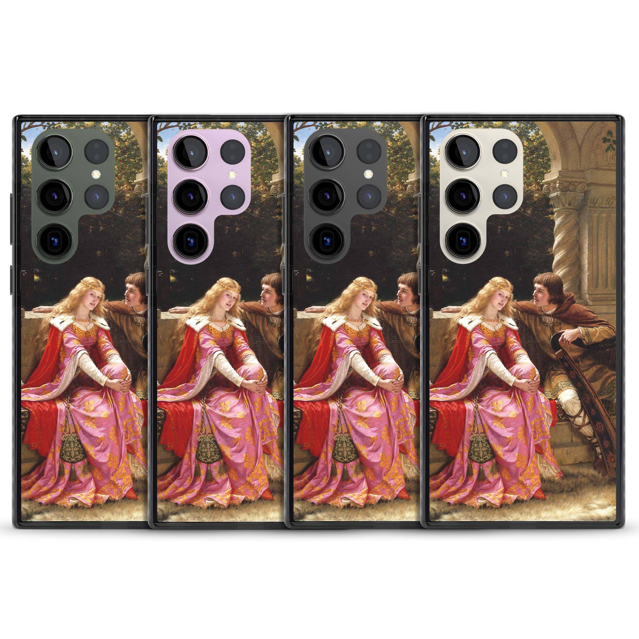 The End of the Song classic art iPhone case featuring a medieval lady in pink gown and her knight in a stone archway | Black Impact case for Samsung Galaxy S24 Ultra, Samsung Galaxy S23 Ultra, Samsung Galaxy S22 Ultra