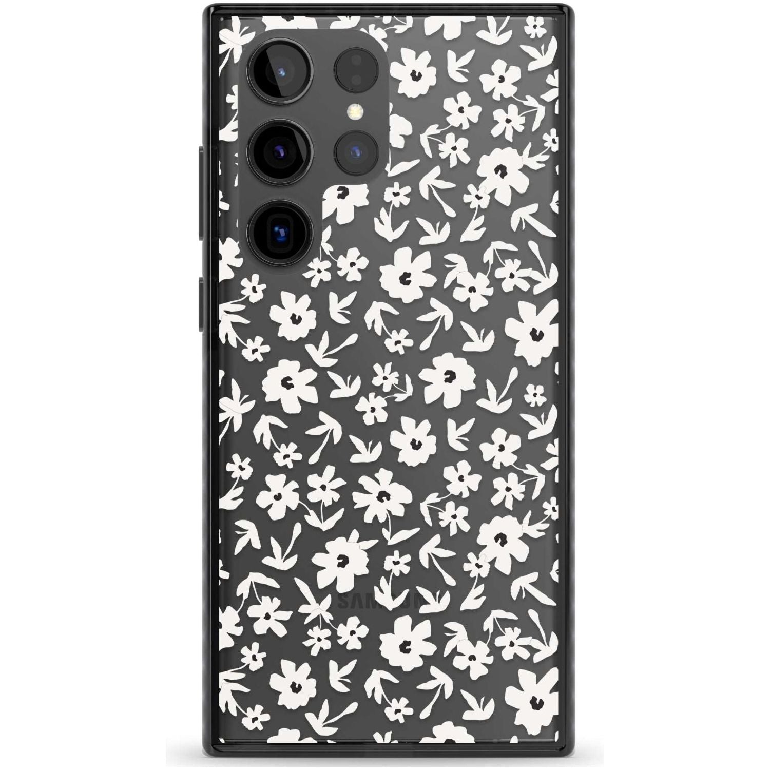 Floral Print on Transparent Phone Case Samsung S22 Ultra / Black Impact Case,Samsung S23 Ultra / Black Impact Case Blanc Space