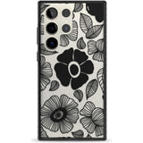 Black Flowers Phone Case Samsung S22 Ultra / Black Impact Case,Samsung S23 Ultra / Black Impact Case Blanc Space