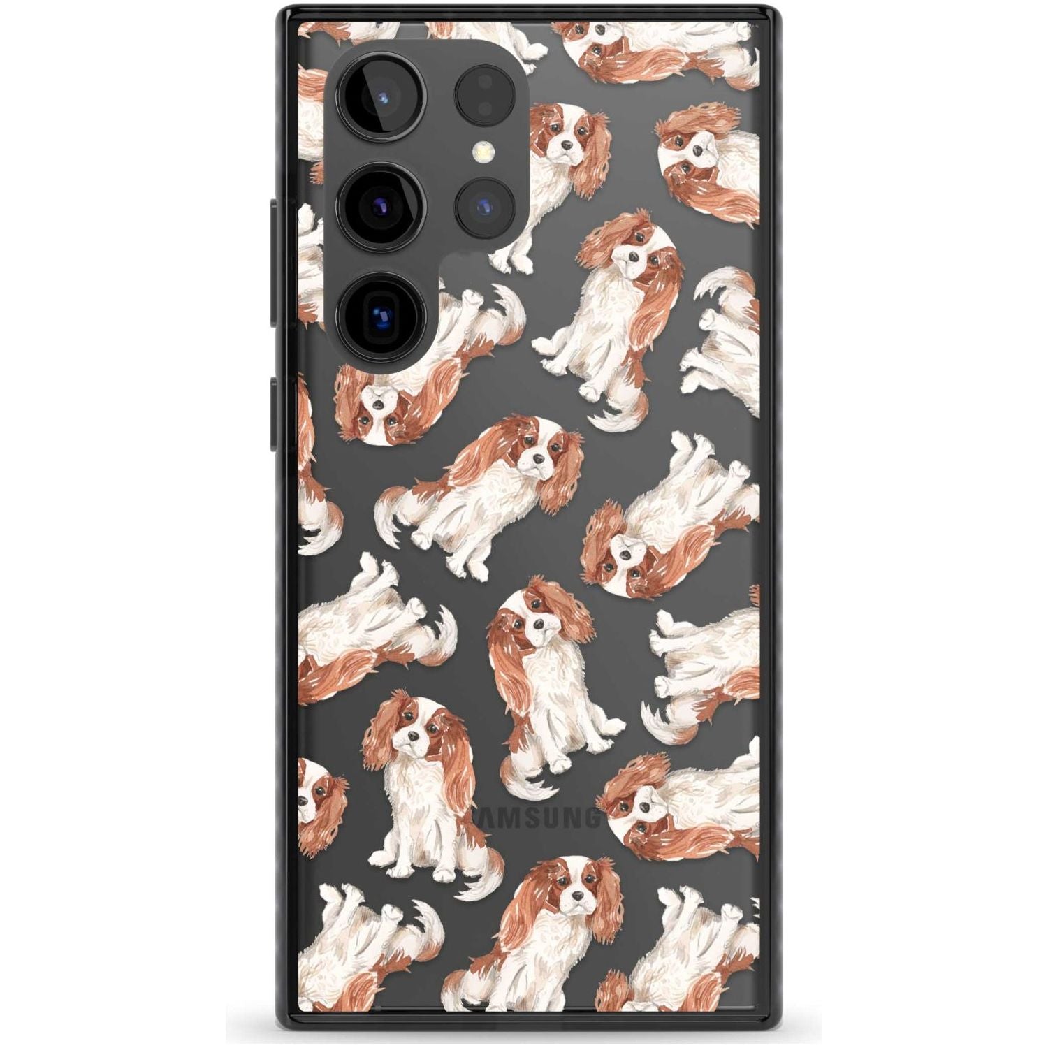 Cavalier King Charles Spaniel Dog Pattern Phone Case Samsung S22 Ultra / Black Impact Case,Samsung S23 Ultra / Black Impact Case Blanc Space