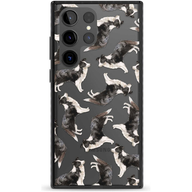 Border Collie Watercolour Dog Pattern Phone Case Samsung S22 Ultra / Black Impact Case,Samsung S23 Ultra / Black Impact Case Blanc Space