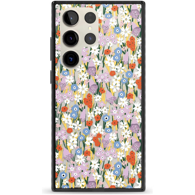 Energetic Floral Mix: Transparent Phone Case Samsung S22 Ultra / Black Impact Case,Samsung S23 Ultra / Black Impact Case Blanc Space