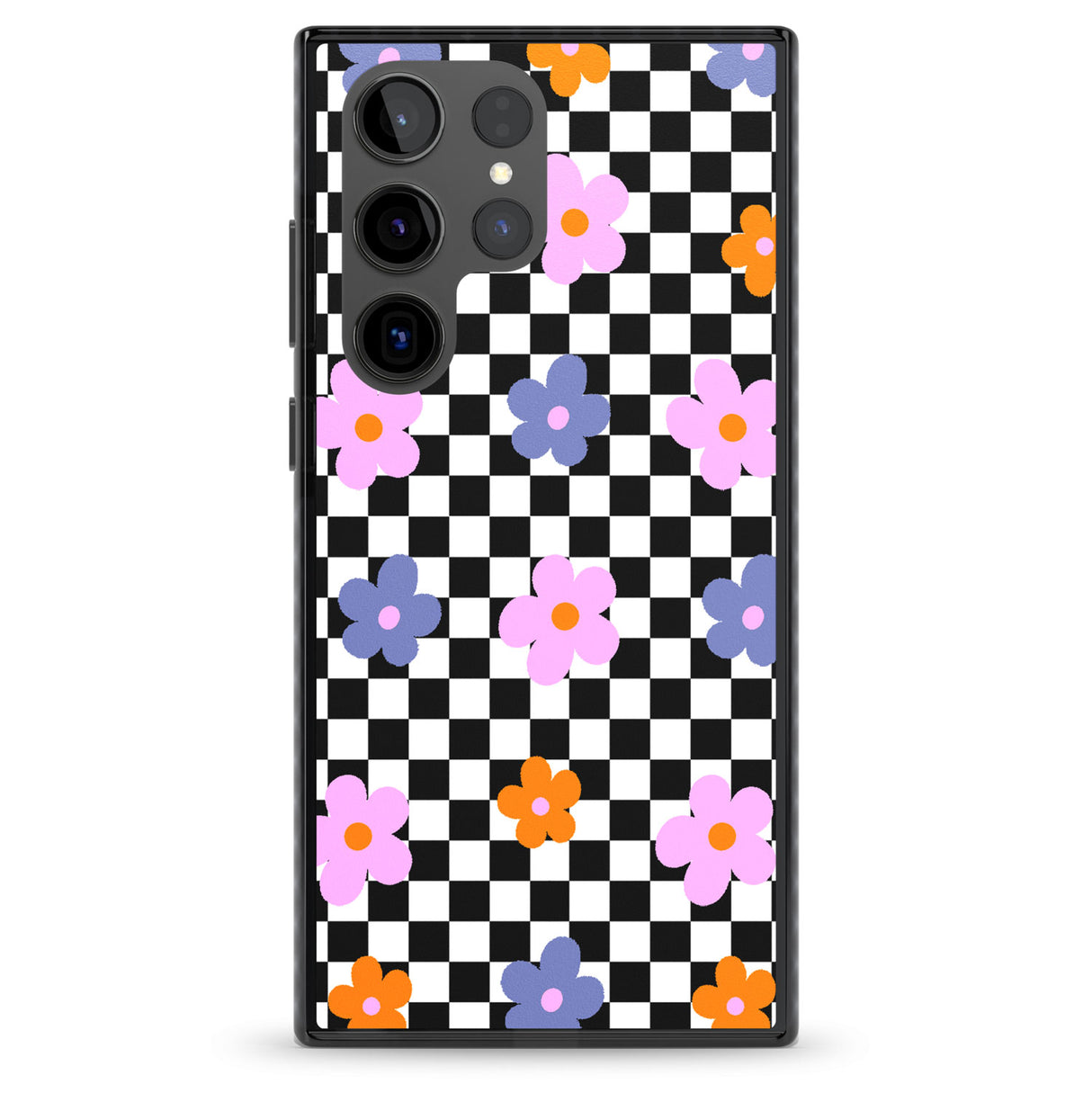 Checkered Blossom Impact Phone Case for Samsung Galaxy S24 Ultra , Samsung Galaxy S23 Ultra, Samsung Galaxy S22 Ultra