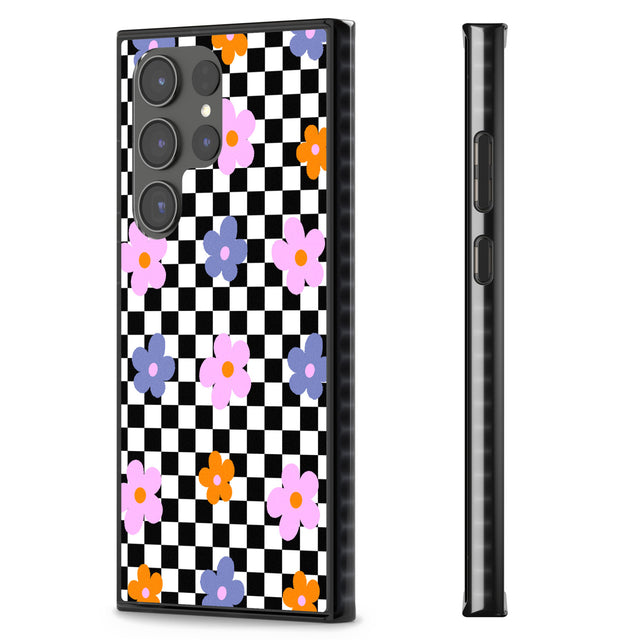 Checkered Blossom Impact Phone Case for Samsung Galaxy S24 Ultra , Samsung Galaxy S23 Ultra, Samsung Galaxy S22 Ultra