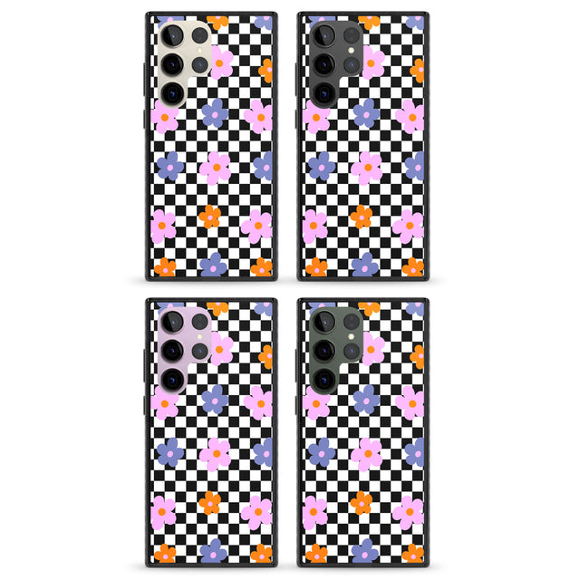 Checkered Blossom Impact Phone Case for Samsung Galaxy S24 Ultra , Samsung Galaxy S23 Ultra, Samsung Galaxy S22 Ultra