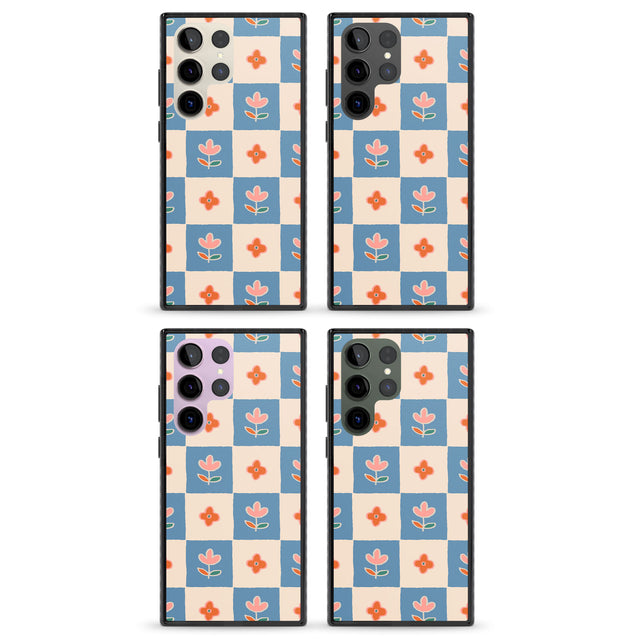 Vintage Bloom Checkered Impact Phone Case for Samsung Galaxy S24 Ultra , Samsung Galaxy S23 Ultra, Samsung Galaxy S22 Ultra