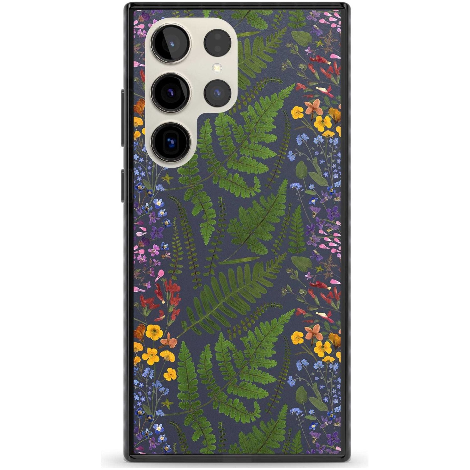 Busy Floral and Fern Design - Navy Phone Case Samsung S22 Ultra / Black Impact Case,Samsung S23 Ultra / Black Impact Case Blanc Space
