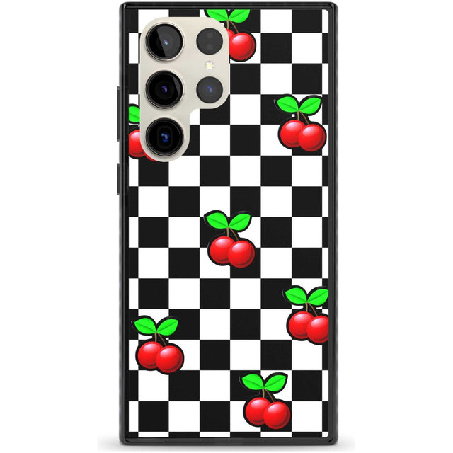 Checkered Cherry Phone Case Samsung S22 Ultra / Black Impact Case,Samsung S23 Ultra / Black Impact Case Blanc Space